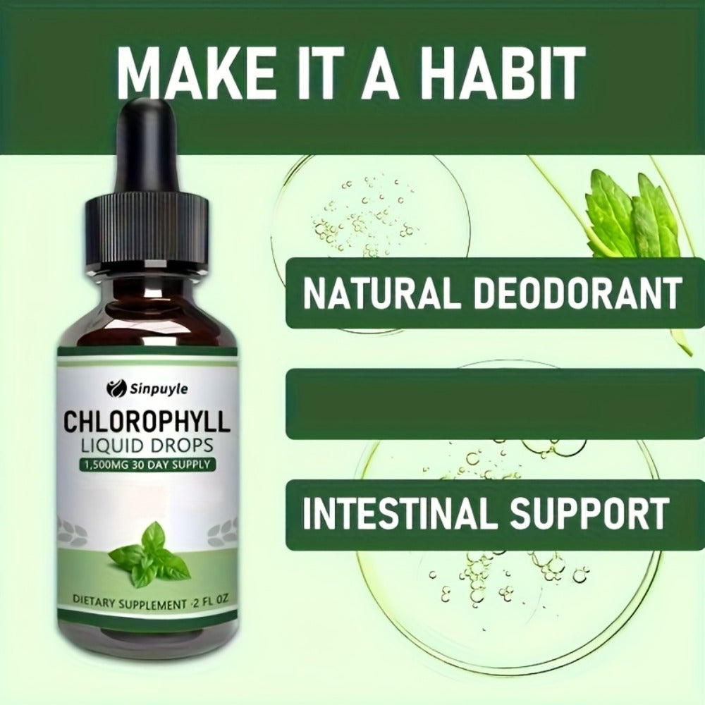 Chlorophyll Liquid Drops, Immune Support, Internal Deodoriser & Skin Health Supplement, Natural Mint Flavour