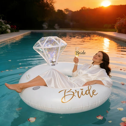 Giant Engagement Ring Pool Float, 49 x 31-Inch Inflatable in Gold, White or Pink for Bridal Pool Parties