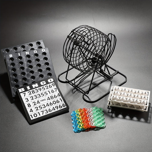 Deluxe Bingo Game Set with Stainless Steel Metal Cage | Includes Bingo Balls Cards & Colorful Chips | Classic Family Board Game for Game