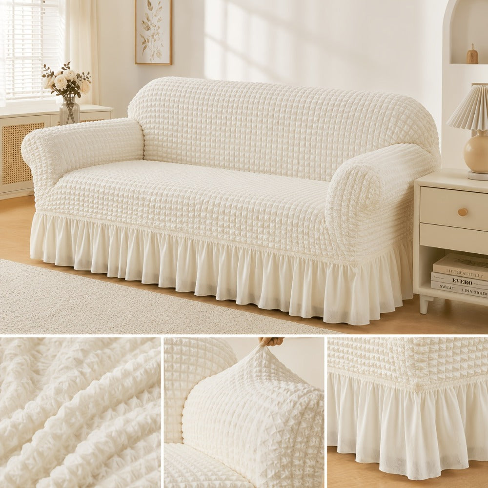 Seersucker Sofa Slipcover Elastic Band Closure Pet-Friendly All-Purpose Sofa Cover for Living Room Home Decor Protection