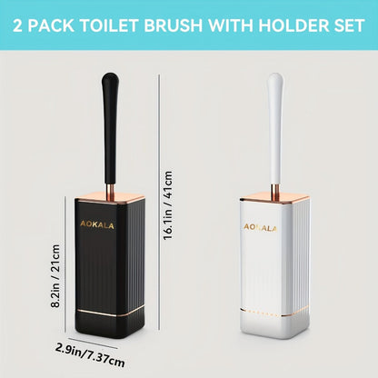 Black TPR Silicone Toilet Brush and Covered Holder Set with 41cm Handle for Bathroom Floor Storage
