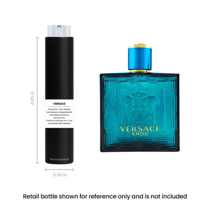 Perfume Travel Spray Versace Eros Eau de Toilette 10ml in a Compact Black Atomizer for Men
