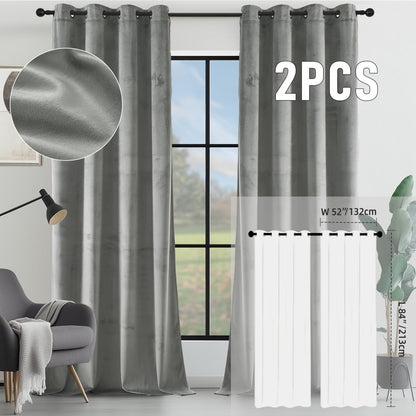 Velvet Room Darkening Curtains 2 Panels, Grommet Top Thermal Insulated Soundproof Blackout Curtains for Living Room Bedroom