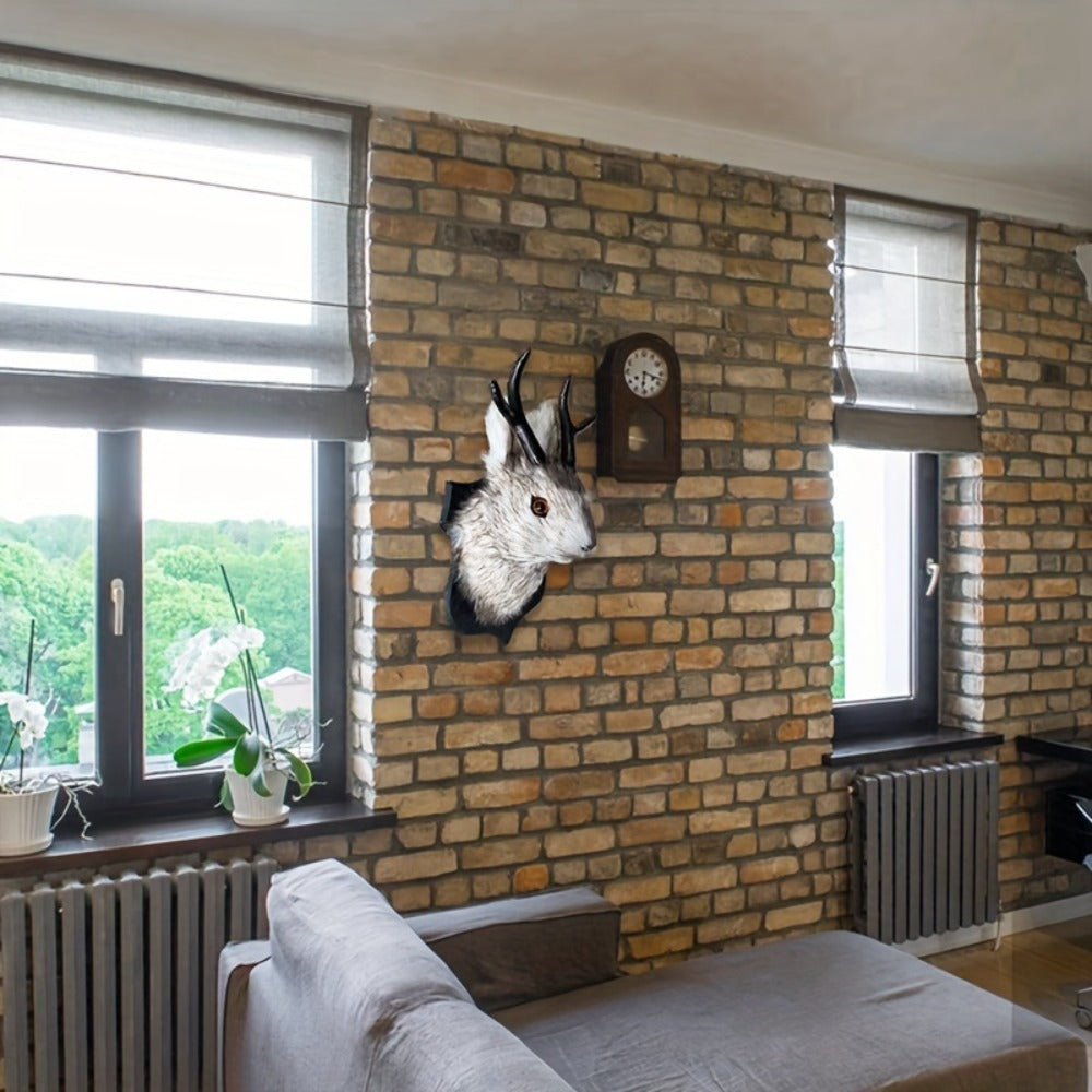 Jackalope Wall Mount Faux Taxidermy Rabbit Head with Antlers - Whimsical 3D Resin Animal Wall Art for Home