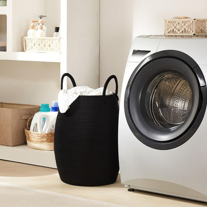 Laundry Hamper Basket Large Bohemian Foldable Clothes Hamper with Extended Handle – Fabric Oval Storage Bin for Bedroom Dorm Hotel