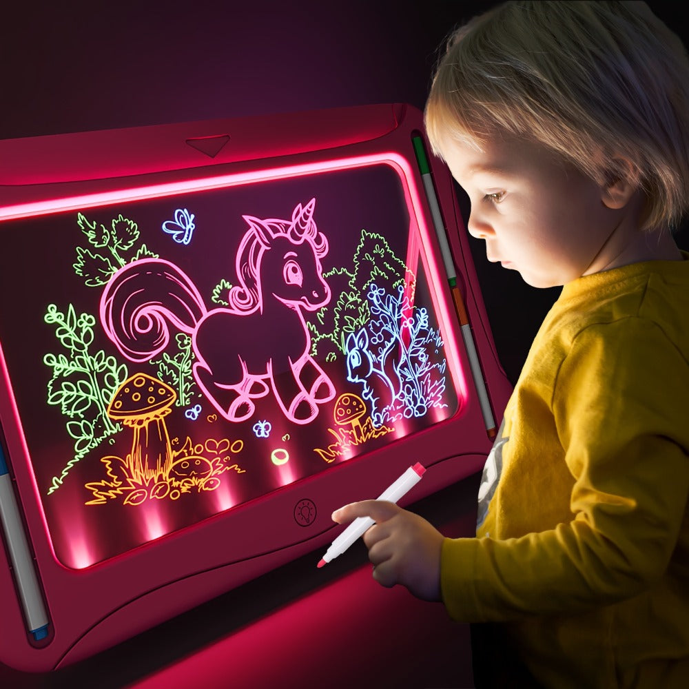 LED Light Up Drawing Board for Kids, 9 Double-Sided Tracing Cards 6 Markers Glow Doodle Travel Art Toy for Girls Boys Ages 3-8