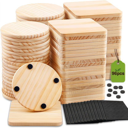 Unfinished Wood Coaster Blanks 4 Inch Round Square DIY Craft Supplies for Painting Engraving for Entryways, Bedrooms and Living Spaces