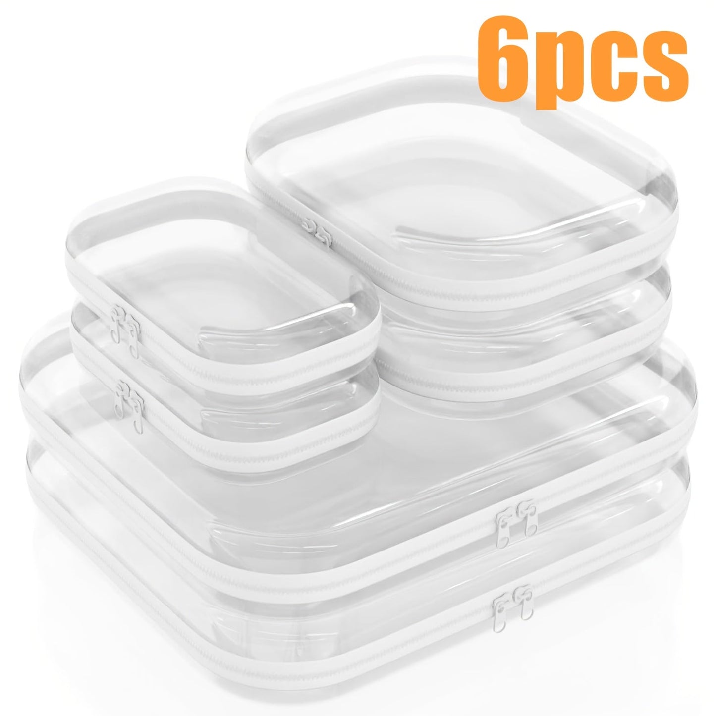 Six-Piece Clear Hard-Shell Organizer Set with Two Small, Two Medium and Two Large Zippered Cases