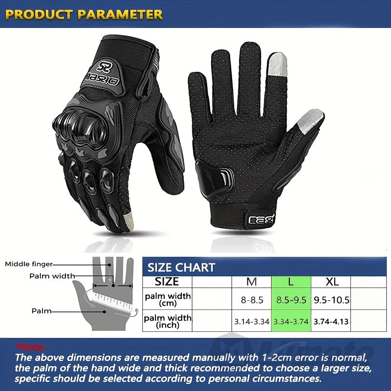 Full-Finger Motorcycle Gloves with Segmented Knuckle Shell, Wrist Tabs, Black or Red in M to XL