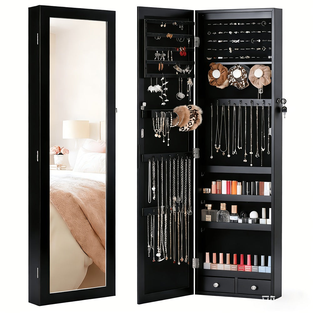 Jewelry Armoire Floor Standing 47.2" Full-Length Mirror Cabinet with 6 LED Lights Dual Lock