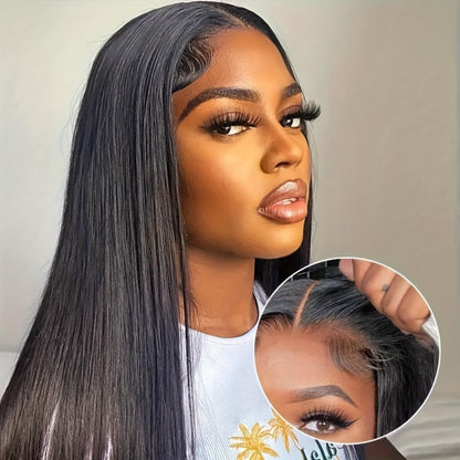 Straight Human Hair Wig with 4x4 Lace Closure, Center Part and Black 16–36 Inch Length Options
