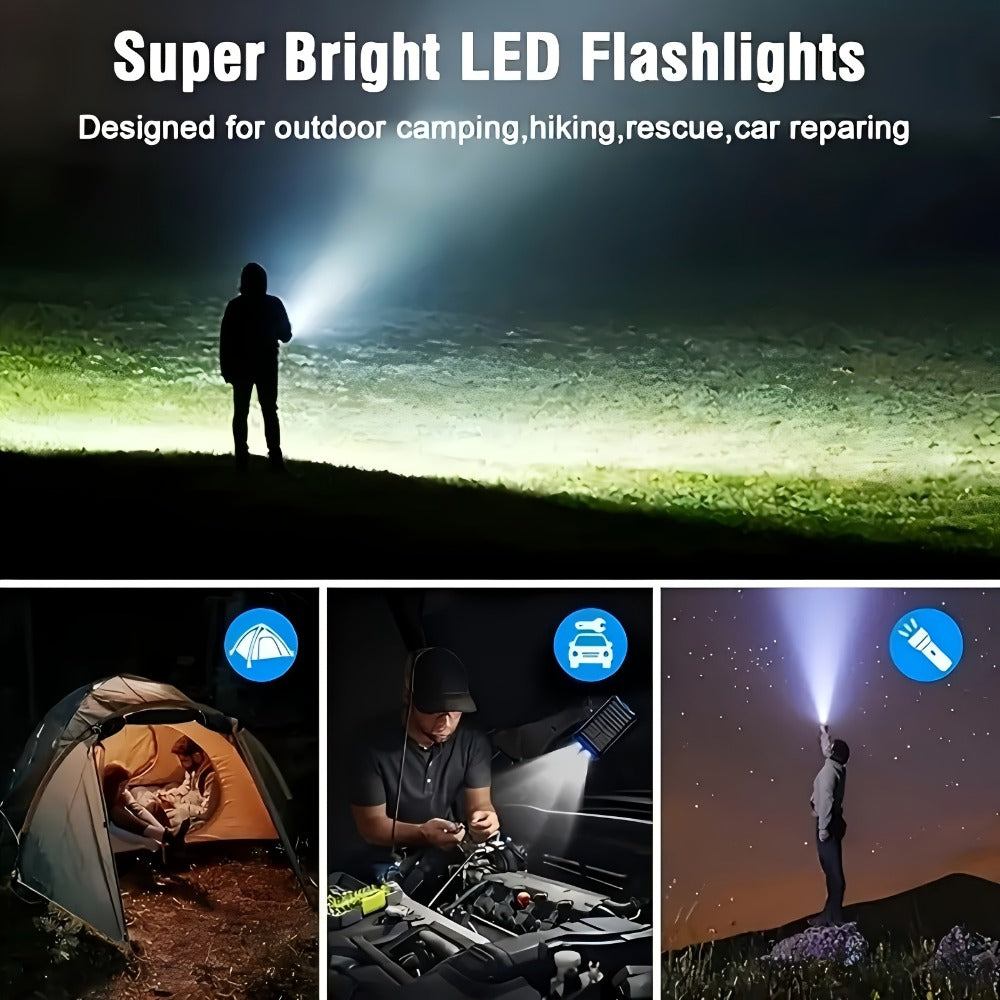 Solar Power Bank, 46800mAh Wireless Charger with Four Built-In Cables, Dual LED Lights and Five Color Options