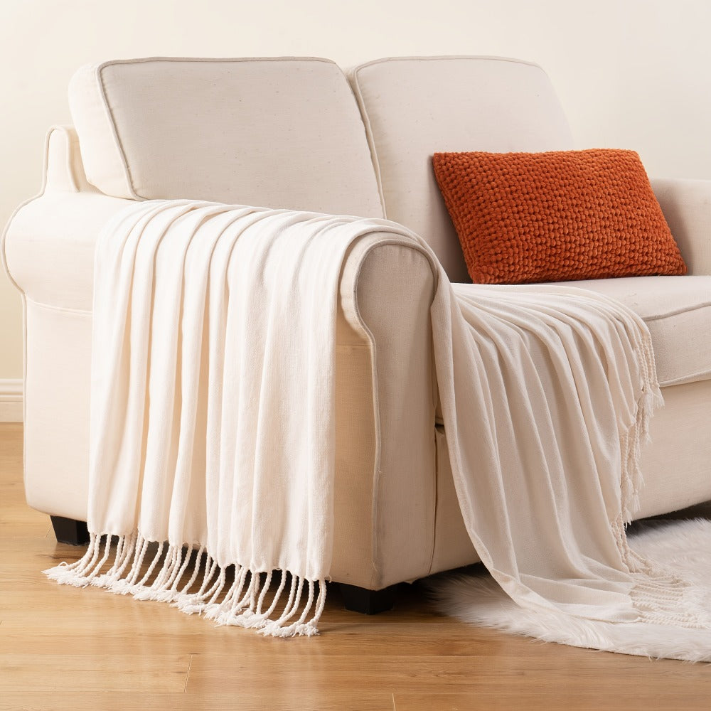 Chenille Fringe Throw Blanket, 180-200gsm Velvety Decorative Throw for Sofa & Couch, Home Decor, 50”×60”