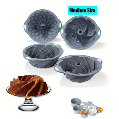 Silicone Bundt Cake Pan Set 9-Piece, Nonstick Fluted Hollow Cake Molds in Crown Nest Spiral Braided Shapes