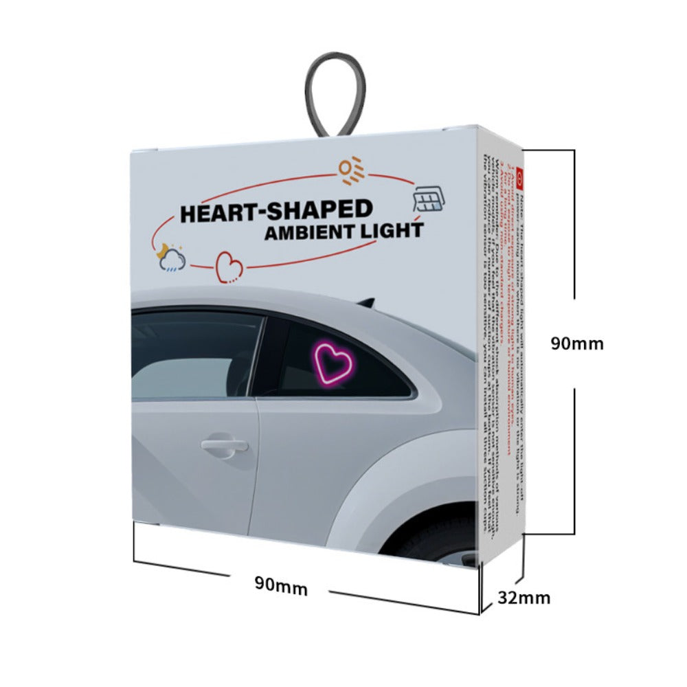 Car Interior Neon Heart Lights Solar USB Rechargeable 5 Lighting Modes Vibration-Sensing Auto On/Off Dashboard Decoration for Cars Trucks