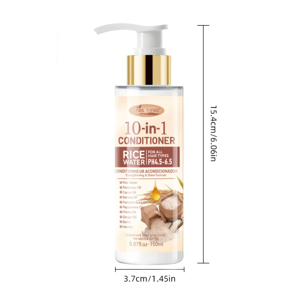 Rice Water 10-in-1-Labeled Shampoo and Conditioner Duo in 150mL Pump Bottles with White-and-Gold Packaging