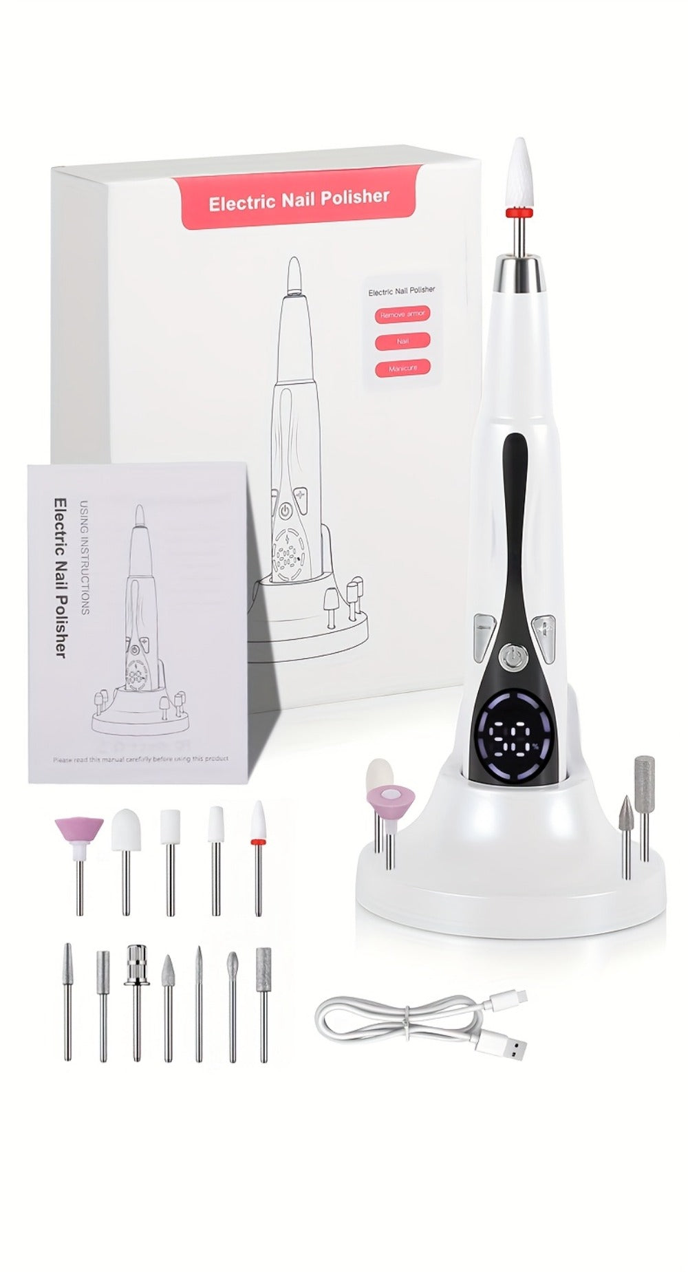 Electric Nail Drill Kit 12 Bits & Stand, 20000RPM Professional Nail File for Gel Polish Removal, Acrylic