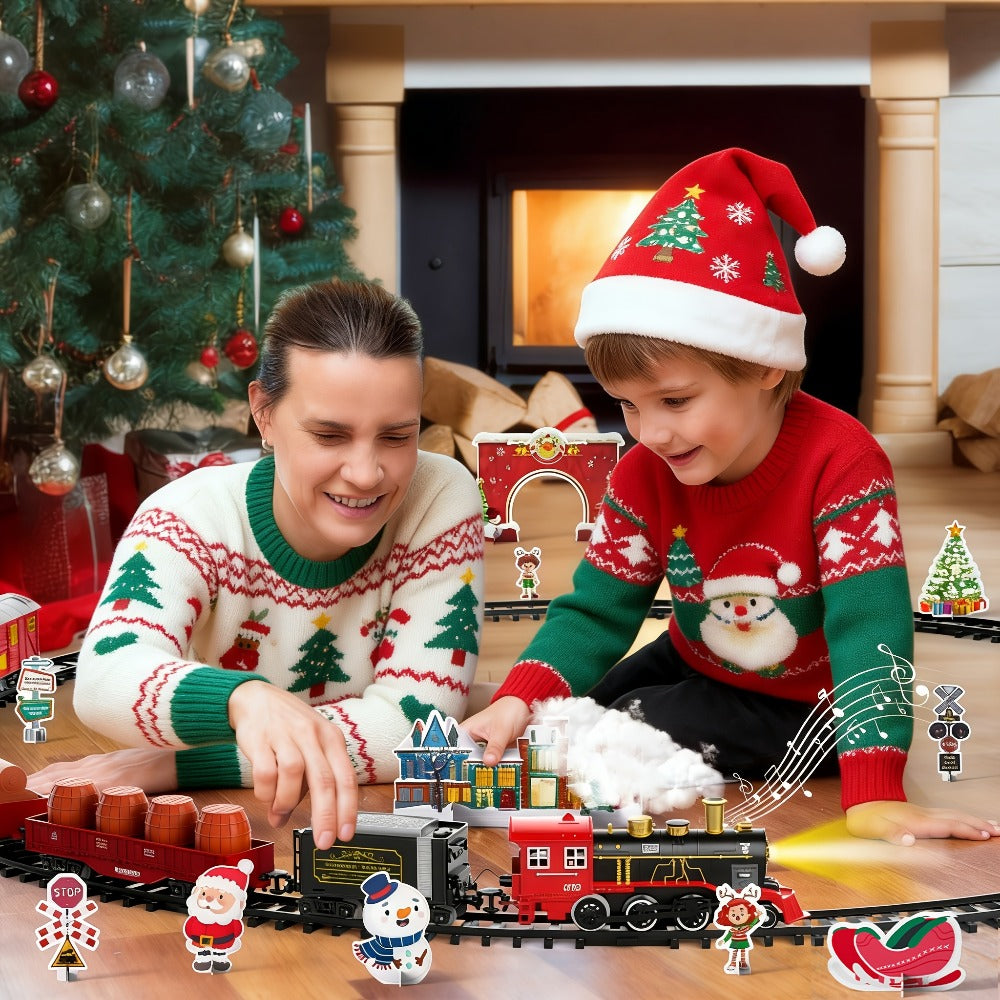 Christmas Train Set for Kids, 43PCS Electric Train Toy with Smoke, Lights & Sound, 6 Cars & 28 Tracks