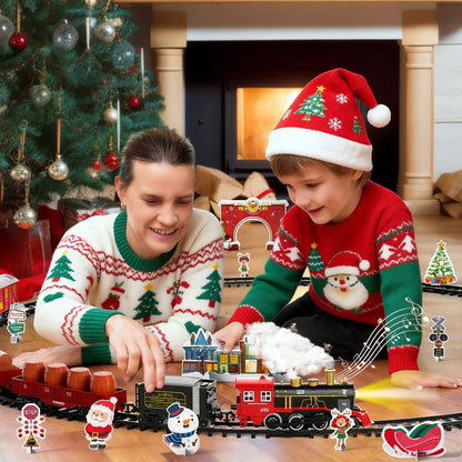 Christmas Train Set for Kids, 43PCS Electric Train Toy with Smoke, Lights & Sound, 6 Cars & 28 Tracks