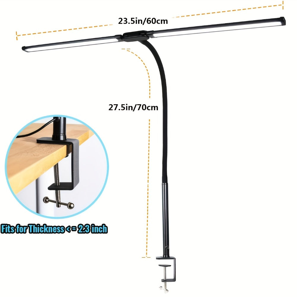 Dual Head LED Desk Lamp Touch Control 3 Color Modes 10 Brightness Levels Flexible Gooseneck for Entryways, Bedrooms and Living Spaces