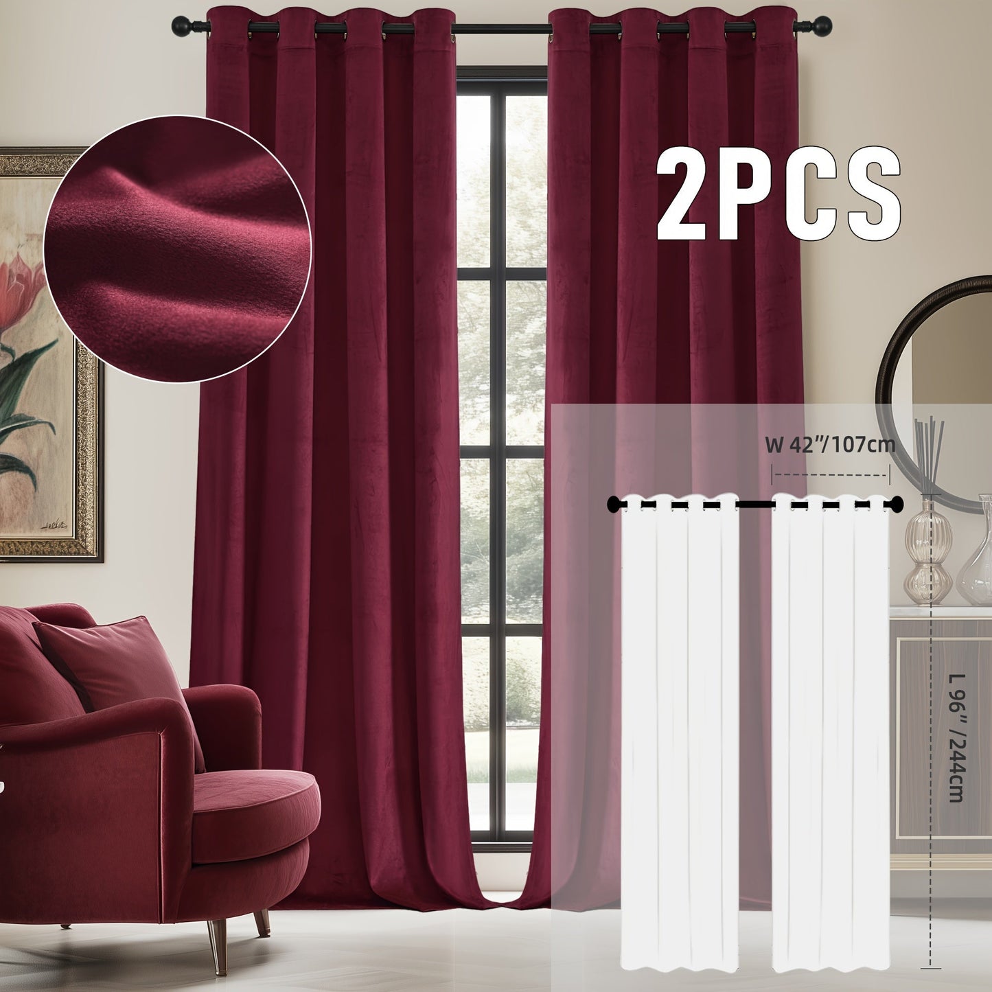 Velvet Room Darkening Curtains 2 Panels, Grommet Top Thermal Insulated Soundproof Blackout Curtains for Living Room Bedroom