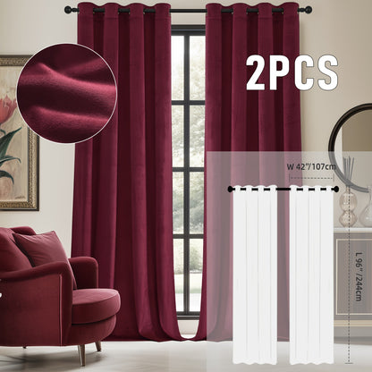 Velvet Room Darkening Curtains 2 Panels, Grommet Top Thermal Insulated Soundproof Blackout Curtains for Living Room Bedroom