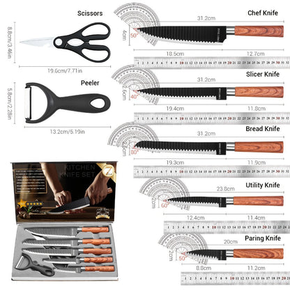 Hand Forged Chef Knife Set with Knife Rack Butcher Knife Bone Cutter Meat Cleaver Vegetable for Grilling, Camping and Outdoor Meals