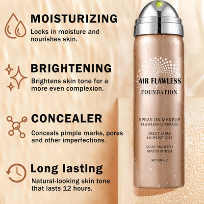 Full Coverage Liquid Foundation Airspray Kit Buildable Formula 6 Shades – Natural Beige Nude Porcelain Tan Medium Natural Satin Finish