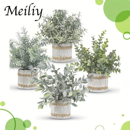 Mini Artificial Potted Plants 4 Pack, Realistic Fake Greenery in White Pots for Home, Office & Party Decor