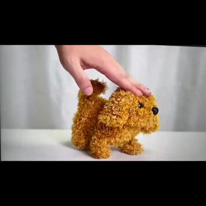 Electronic Plush Puppy Toy in Teddy Brown with Walking, Barking, Hip-Twist and Tail-Wagging Movements