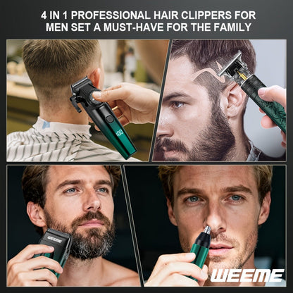 Hair Cutting Set 4pcs Professional - Electric Hair Clipper, Electric Shaver, T-Blade Trimmer & Nose Hair Trimmer