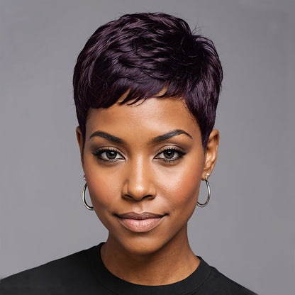 Synthetic Wig 4-Inch Body-Wave Pixie Cut with Bangs in Three Coded Multicolor Options for Costumes