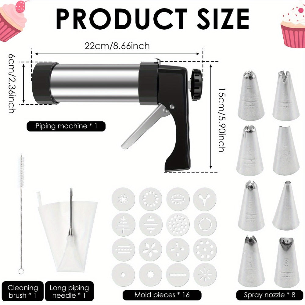 Cookie Press Kit Stainless Steel – 16 Cookie Discs & 8 Icing Tips, Biscuit Press Maker for Christmas Holiday Baking