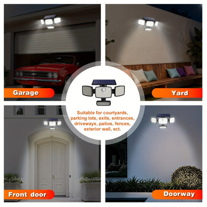 Solar Outdoor Motion Sensor Light 4-Head 3000LM, 270° Wide Angle, 3 Modes, Remote Control for Garden, Pathway and Patio Lighting