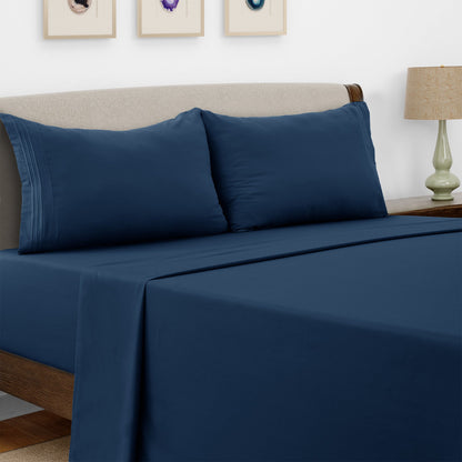 Bed Sheet Set Microfiber with Size-Dependent 3- or 4-Piece Contents and Six specified Bed Dimensions