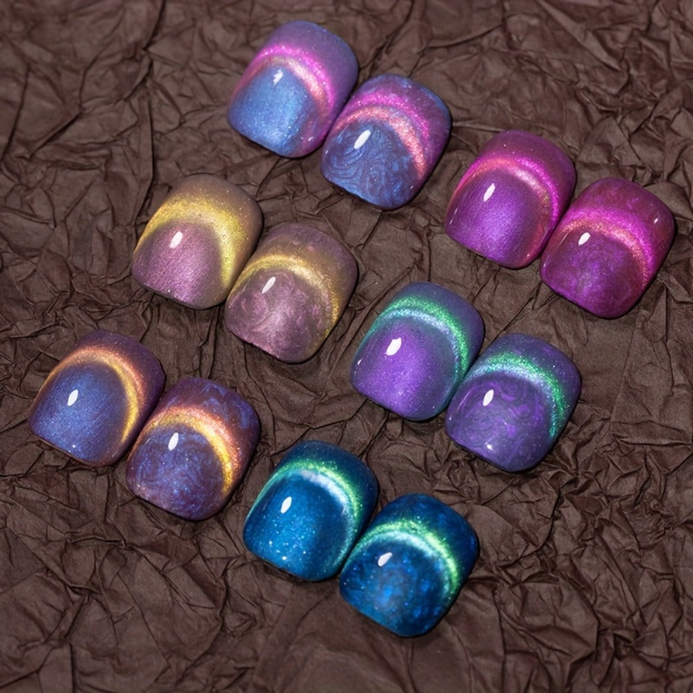 Gel Nail Polish 6-Piece 9D Aurora Magnetic Cat-Eye Set with Pearl-Shell Glitter Effect and UV/LED Soak-Off Cure