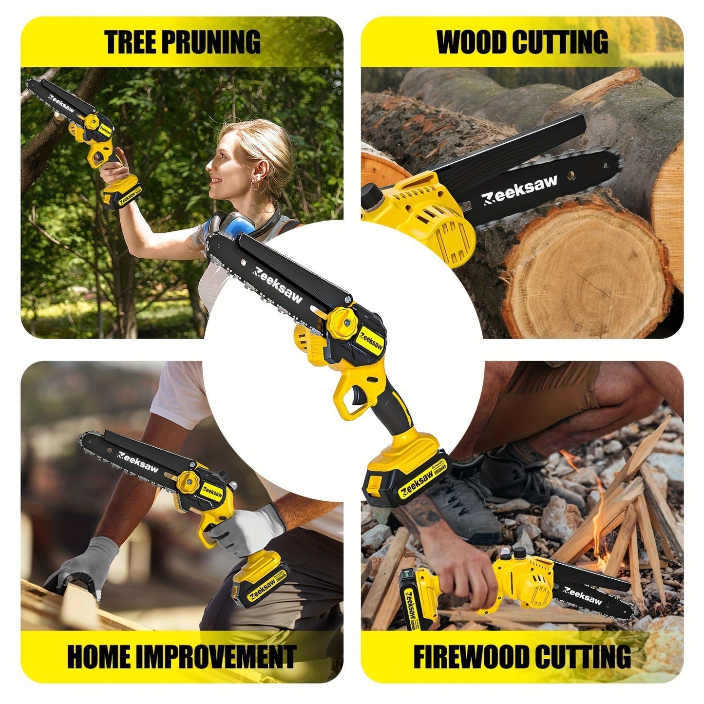 Cordless Mini Chainsaw 8 Inch with 2x2.0Ah Batteries & Charger, Auto Oiler, Chain Tensioning, 26ft/s Speed for Tree Branches & Yard Work