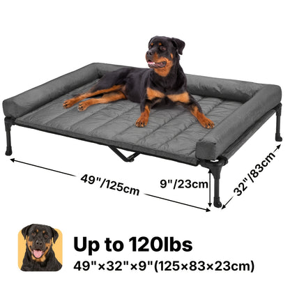 Elevated Dog Bed with Cooling Mesh & Removable Bolster Pillow Top Mat – Raised Dog Cot Bed, No-Slip Feet, Breathable Dog Sofa Bed for Indoor