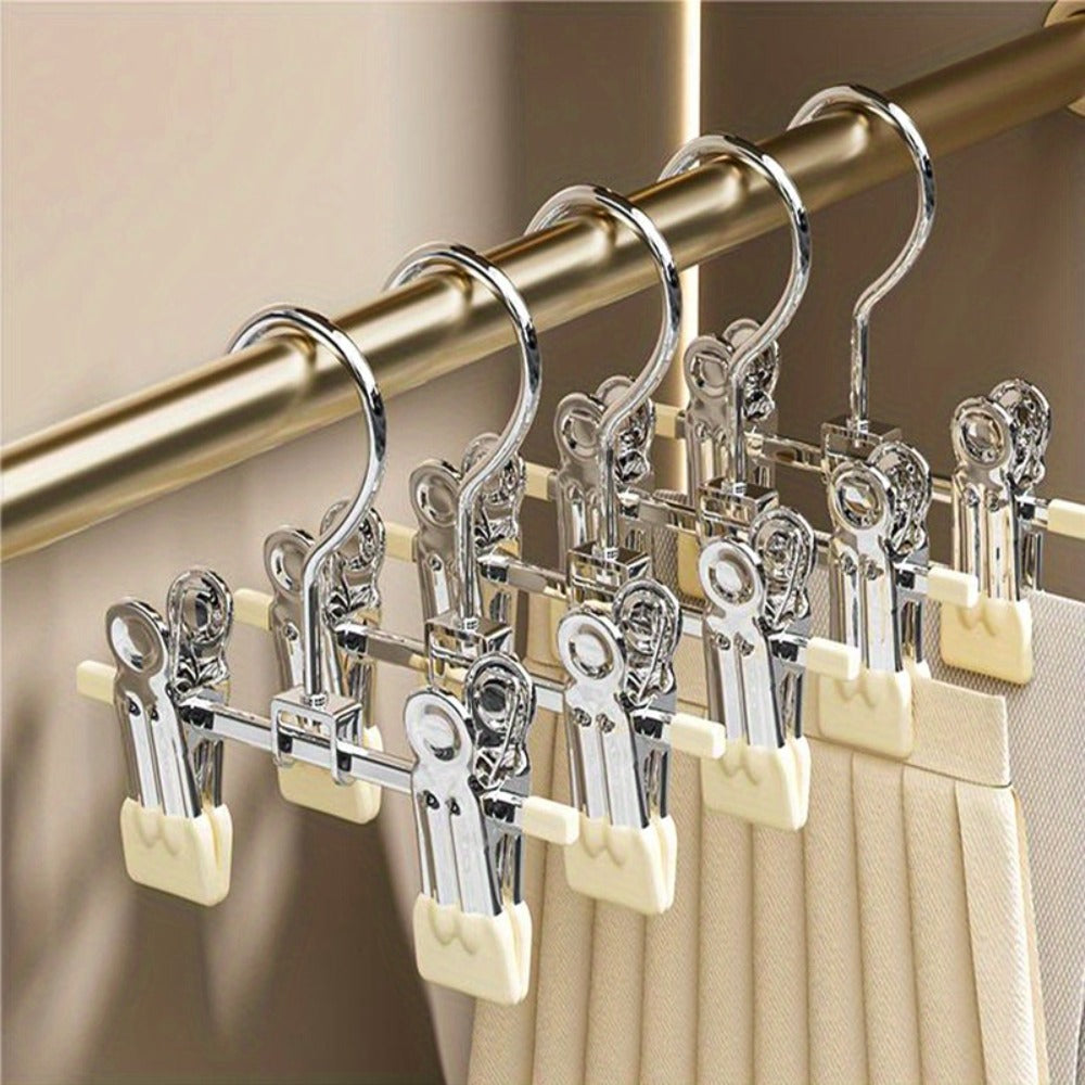 Metal Clamp Clothes Hangers, 10-Piece Set in White, Gray or Black with Twin Clips for Pants, Skirts or Boots