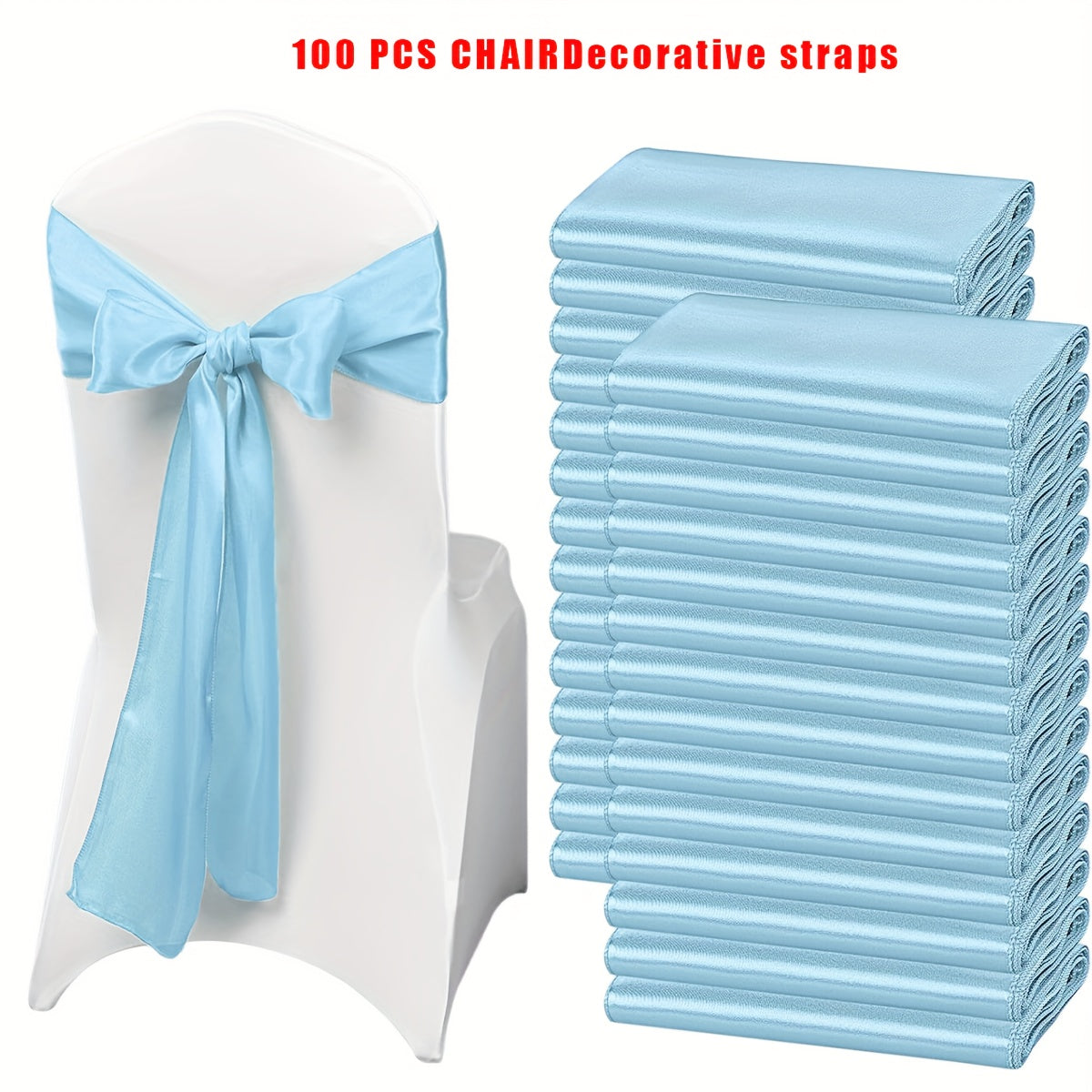 100pcs Satin Chair Sashes Bows for Wedding Banquet Party Event Decoration, 13 Colors, 18×275cm
