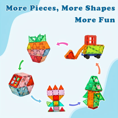 Magnetic Tiles for Kids 106/136pcs with 2 Toy Cars – STEM Approved Educational Magnet Building Blocks Set Stacking Puzzle Toy for Boys