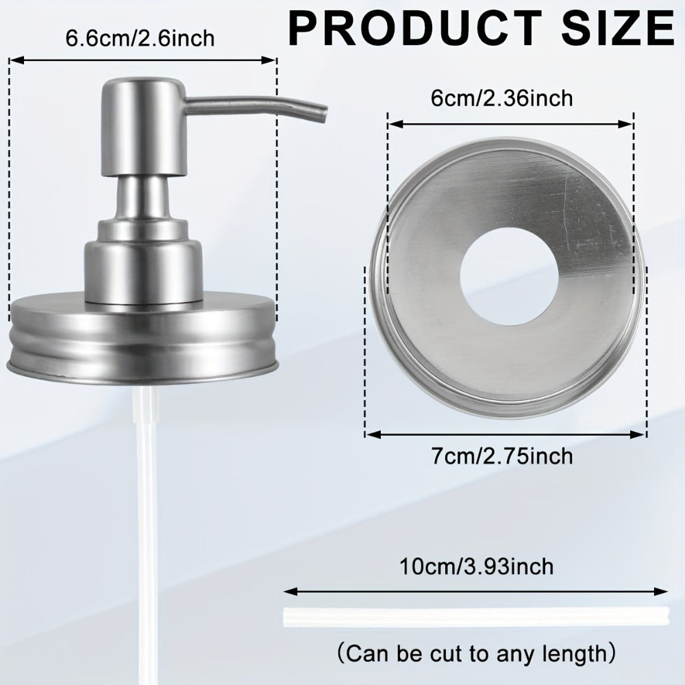 Mason Jar Soap Dispenser Pump Lids 4 Pack – 304 Stainless Steel Regular Mouth Mason Jar Pump Replacement, Leakproof Gasket