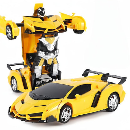Remote Control Car, 1:18 Transforming Robot Model with One-Button Change, LED Lights, 360° Drift and Four Colors