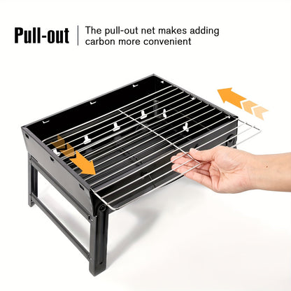 Folding Charcoal Grill with Rectangular Black Body, Layered Grate, Charcoal Mesh and Pull-Out Tray