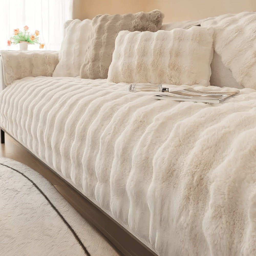 Sofa Cover Bubble Faux Rabbit Fur Panels with Silicone-Dot Backing for Seat, Armrest or Backrest