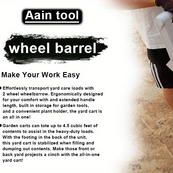 Wheelbarrow 2-Wheel Yard Cart, Push Pull Design with 9-Inch Solid Wheels, Trash & Garden Cart, Gray
