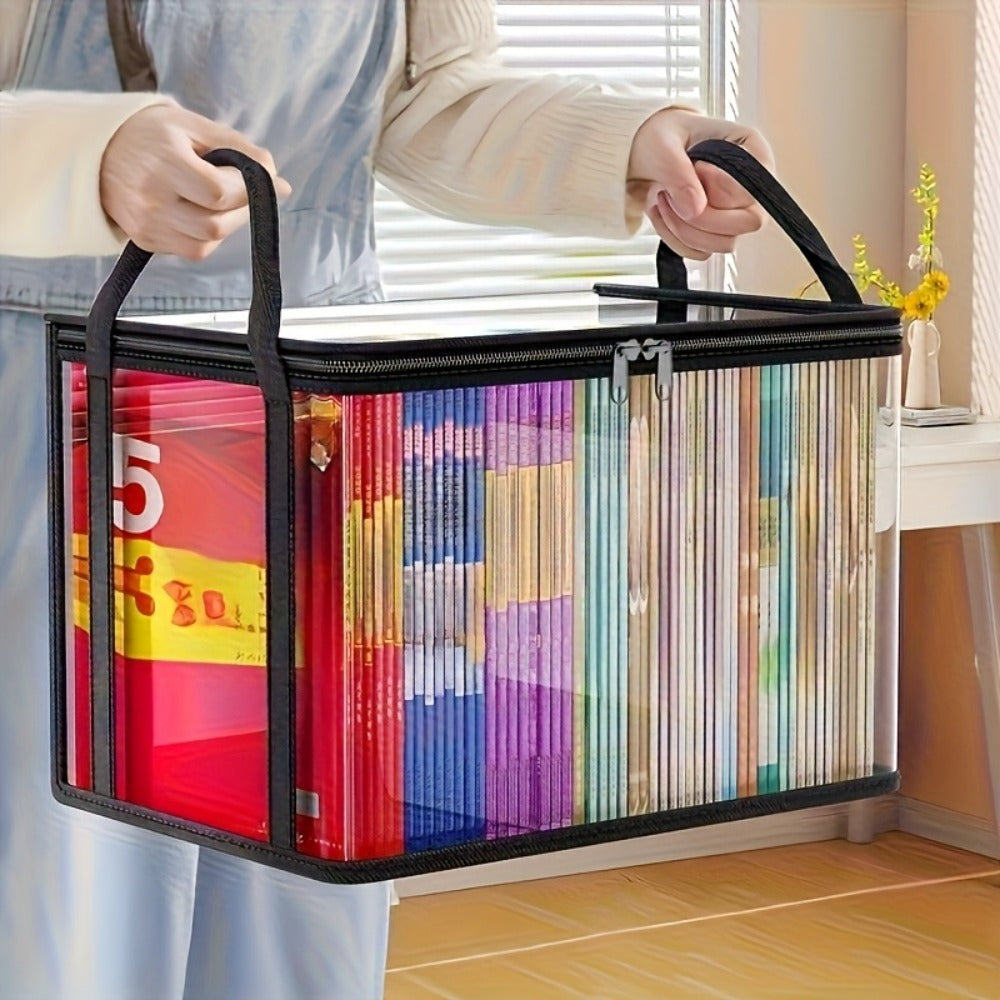 Clear-Sided Zipper Storage Bags with Black Webbing Handles and Double-Zipper Tops in Three- or Four-Piece Sets