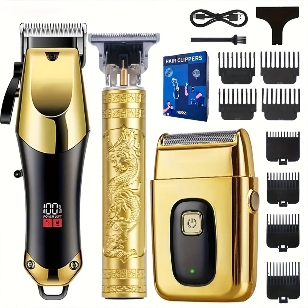 Cordless Hair Clipper Set for Men & Women – Professional Wireless Barber Clippers with T-Blade Trimmer, LED Screen, Adjustable Taper Lever