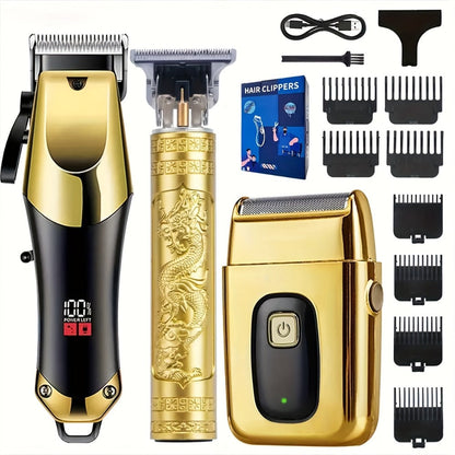 Cordless Hair Clipper Set for Men & Women – Professional Wireless Barber Clippers with T-Blade Trimmer, LED Screen, Adjustable Taper Lever