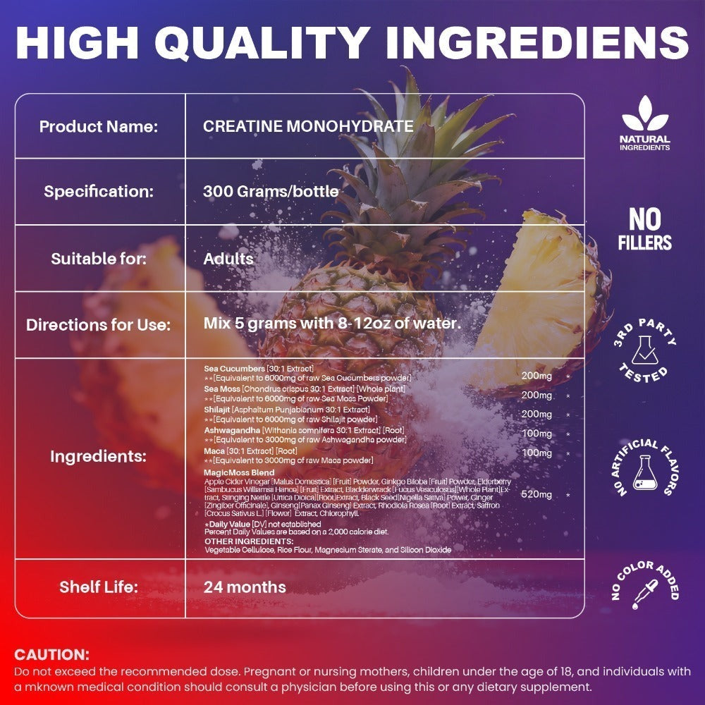Micronized Creatine Monohydrate 5000mg Powder 300g 60 Servings, No Artificial Sweeteners or Flavors